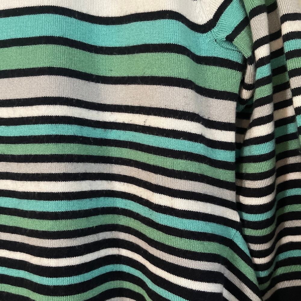 Skye's The Limit Hi-Low Hem Stripe Sweater - Aqua/Black/Cream - Sz XL - Picture 3 of 12